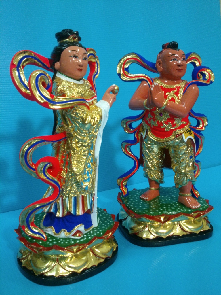 神像雕刻,善才,龍女,觀音左右侍者